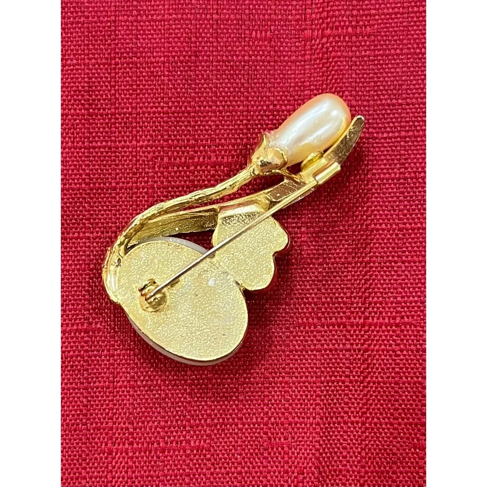 Unbranded Faux Pearl Rhinestone Brooch‎ Pin Womens OS Cream Gold Vintage Style
